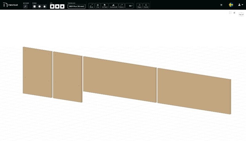 3D view of an MDF part in NevrCut's Forge drawing tool